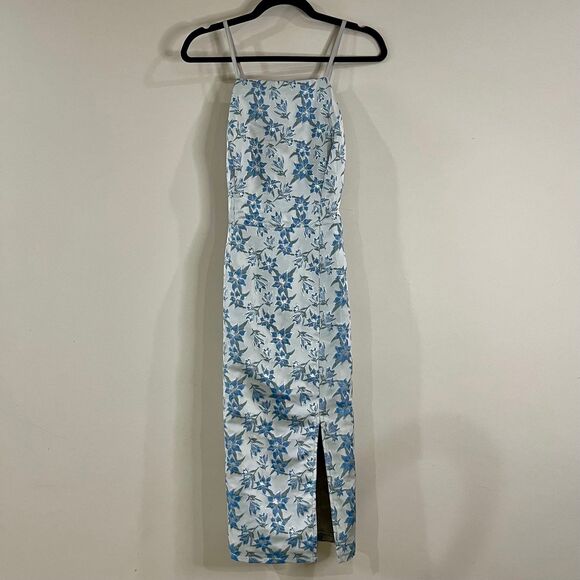 Lulus Versailles Vibes Light Blue Jacquard Metallic Midi Dress size L NWTs - Picture 2 of 8